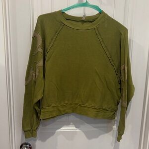 Free People Olive Sweatshirt with Sleeve Accents